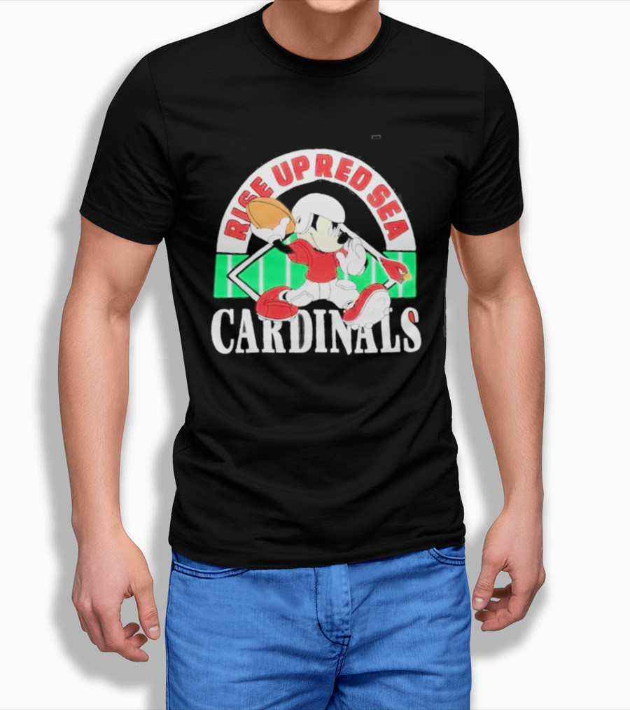 Rise Up Red Sea Cardinals Mickey Mouse Football Team Spirit T-Shirt