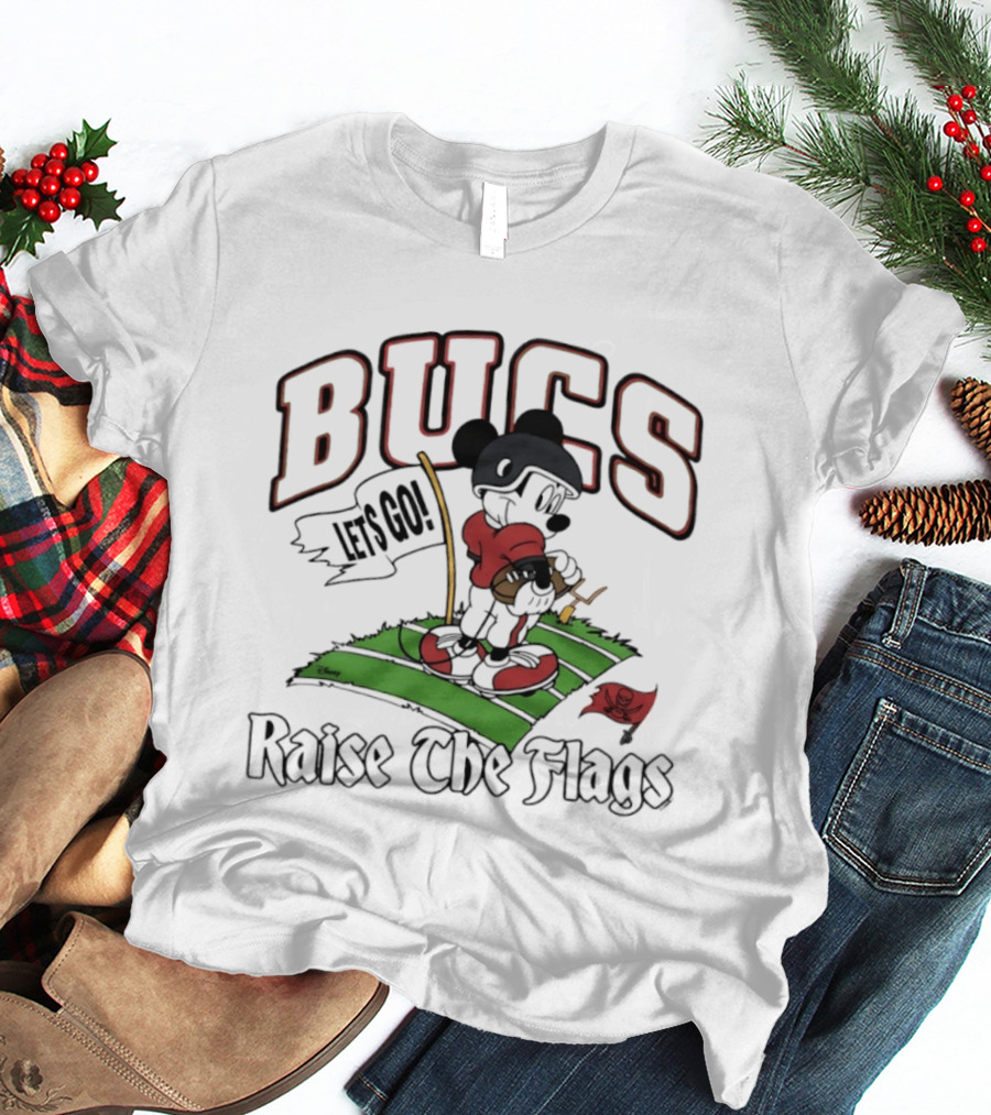 Bucs Raise The Flags Mickey Mouse Let's Go Tampa Bay Buccaneers T-Shirt