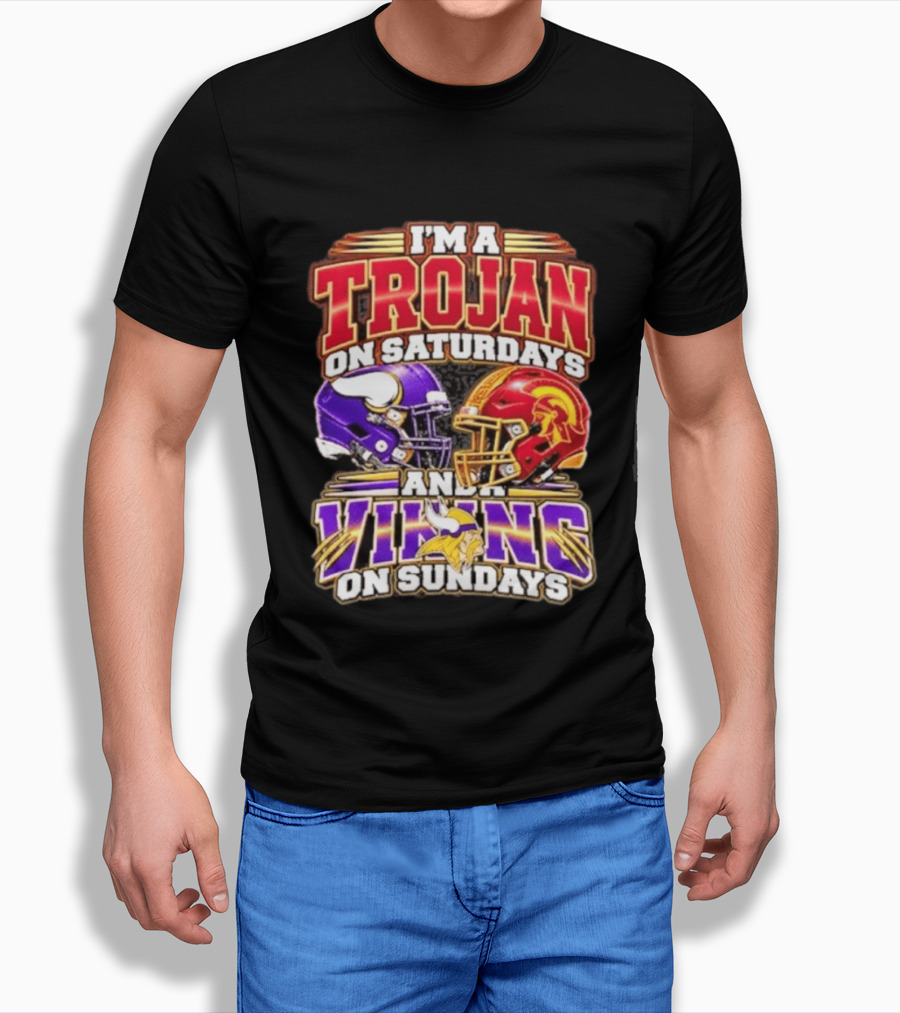 I'm A Trojan On Saturdays And A Vikings On Sundays Helmet T-Shirt
