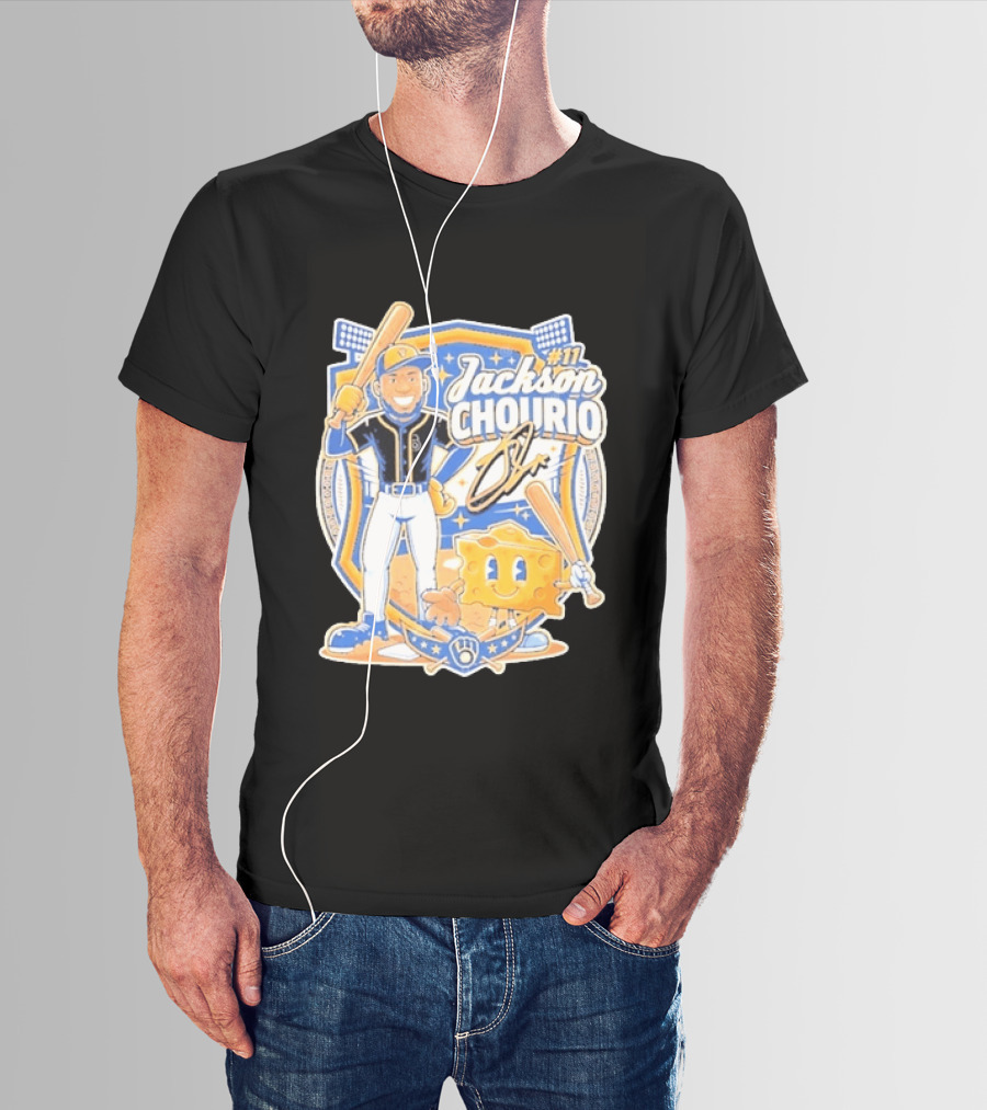Milwaukee Brewers Jackson Chourio 11 Cartoon Cheese T-Shirt