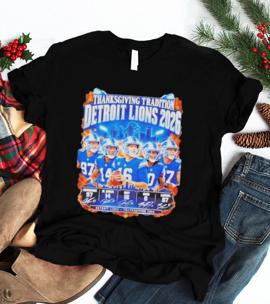 Thanksgiving Tradition Detroit Lions 2026 Hutchinson St Brown Goff Gibbs Laporta T-Shirt