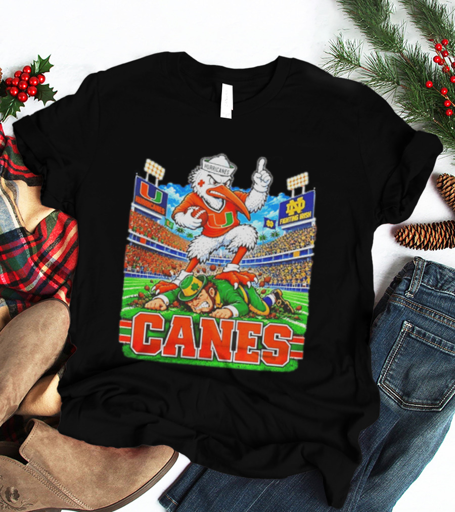 Miami Hurricanes Canes Vs Notre Dame Fighting Irish 2026 Victory Scene T-Shirt