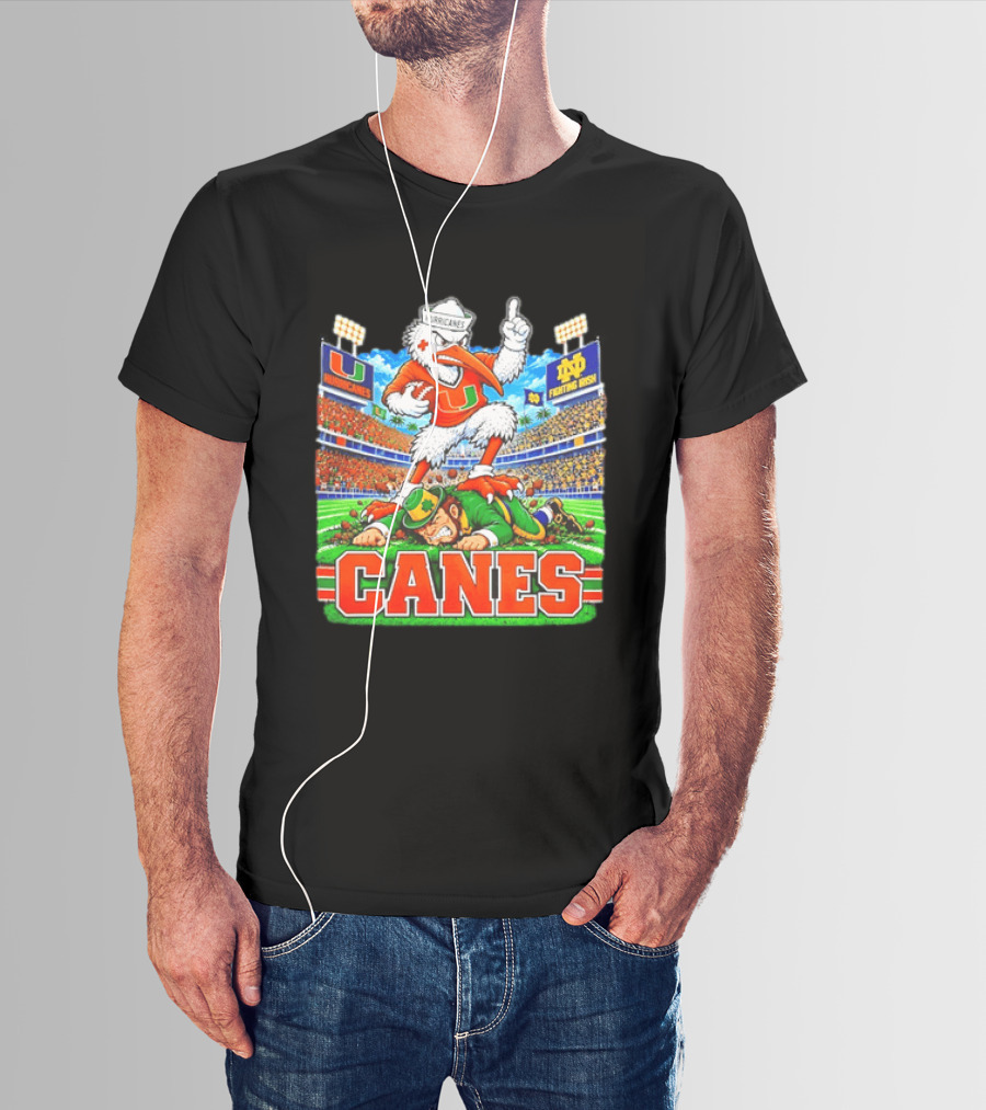 Miami Hurricanes Canes Vs Notre Dame Fighting Irish 2026 Victory Scene T-Shirt