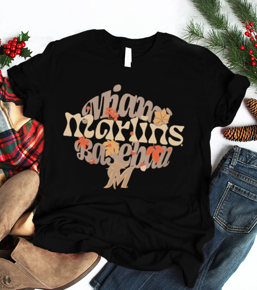 Miami Marlins Baseball Fall Leaves Halloween Season 2026 T-Shirt