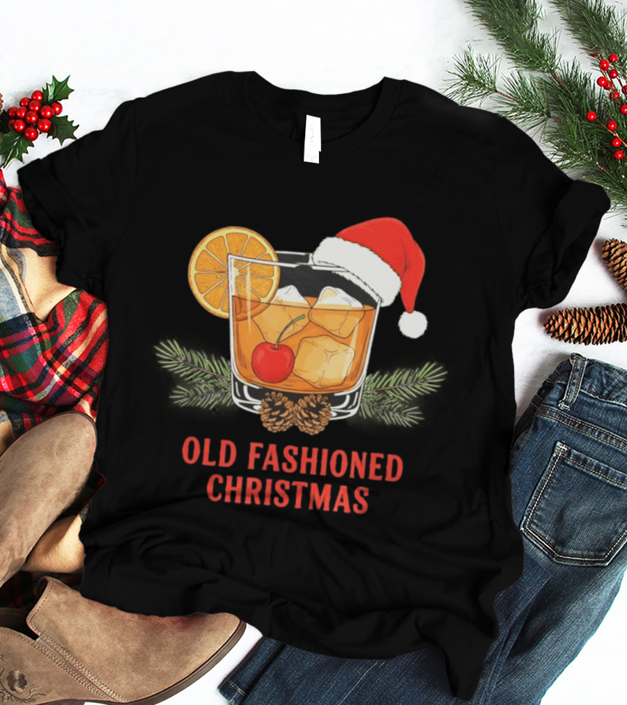 Old Fashioned Christmas Whiskey Santa Hat Cocktail T-Shirt