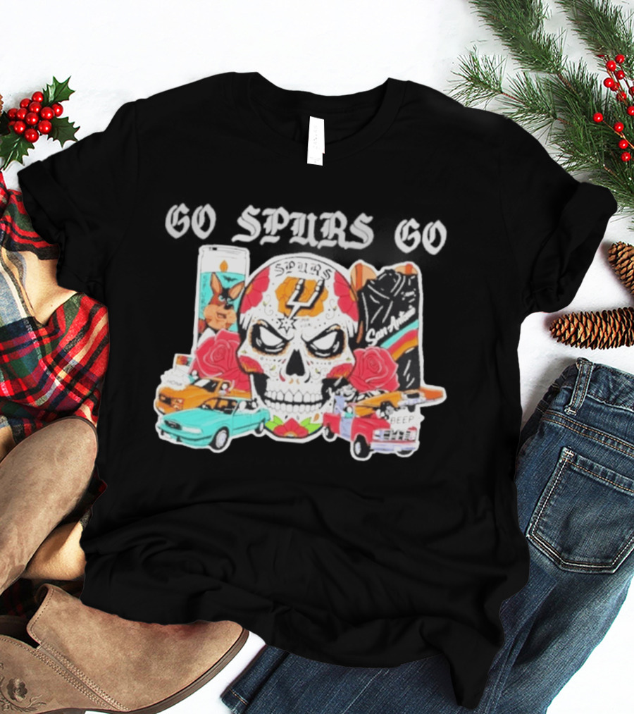 San Antonio Spurs Skull Beep Halloween Rose Cars Spurs 4 San Antonio T-Shirt