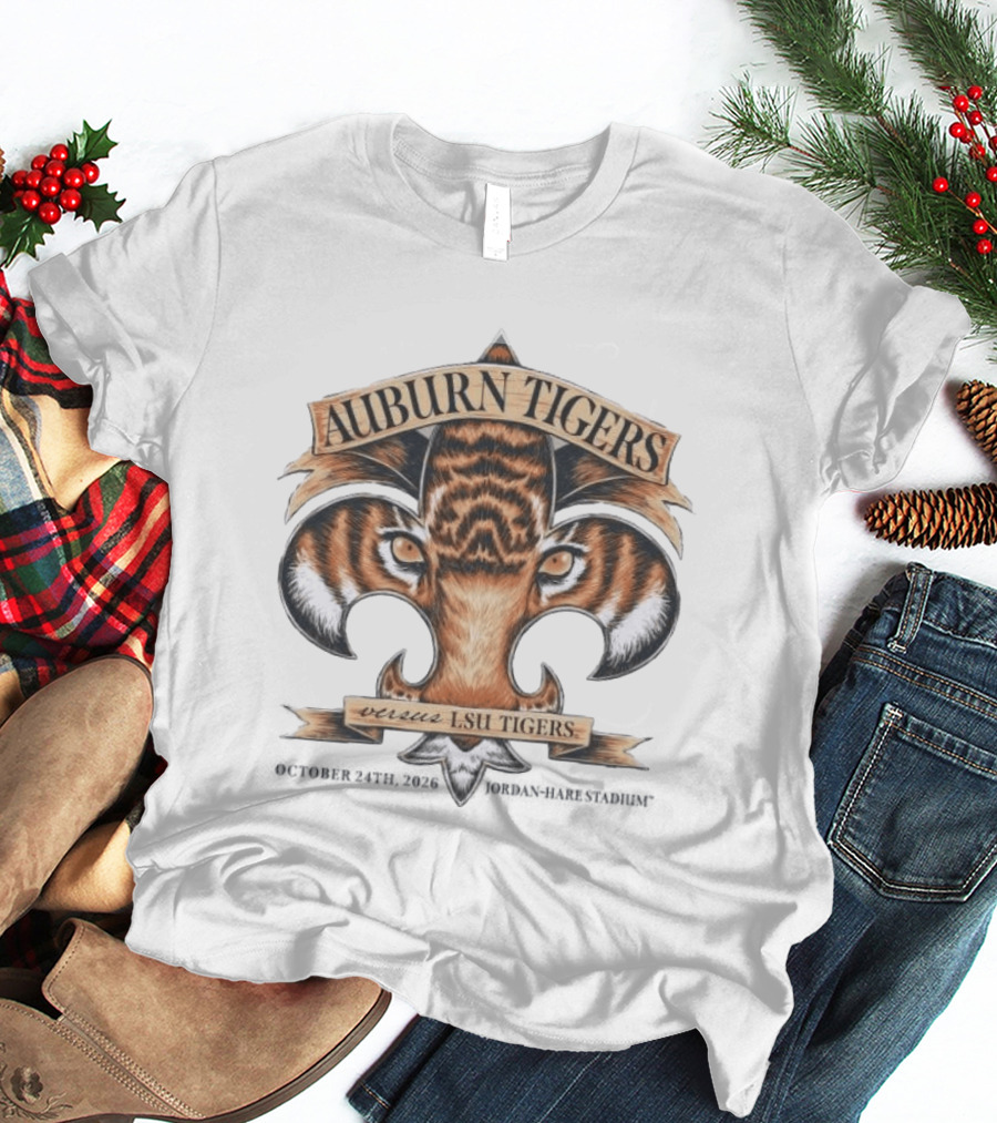 Auburn Tigers Vs LSU Tigers Football Oct 24th 2026 Jordan Hare Stadium Gameday Fleur De Lis Tiger T-Shirt