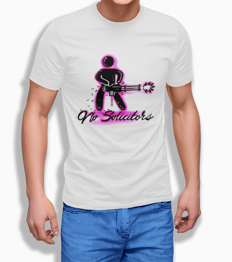 No Solicitors Stick Figure Minigun Comic T-Shirt