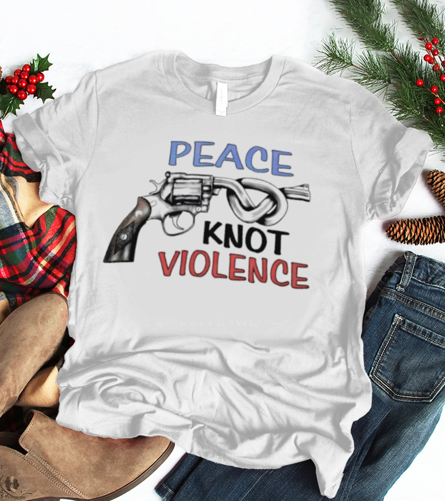 Peace Knot Violence Anti Violence Gun Control Iconic Revolver T-Shirt