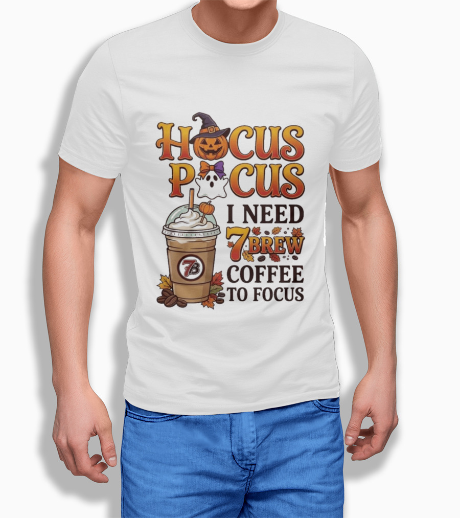 Hocus Pocus I Need 7 Brew Coffee To Focus Halloween Pumpkin Ghost T-Shirt