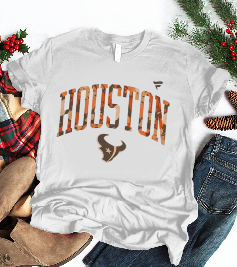 Houston Texans Fall Wordmark Autumn Leaves T-Shirt
