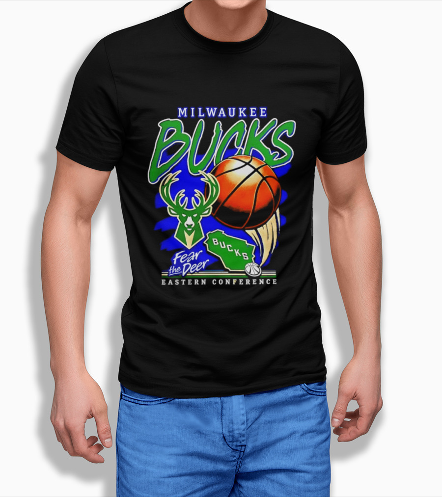 Milwaukee Bucks Fear The Deer Basketball Eastern Conference Wisconsin Map T-Shirt