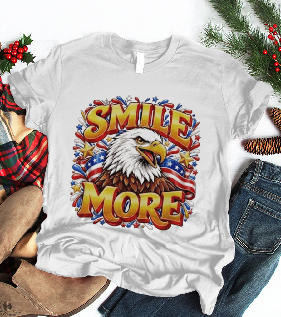 Smile More American Eagle Patriotic Stars And Stripes T-Shirt