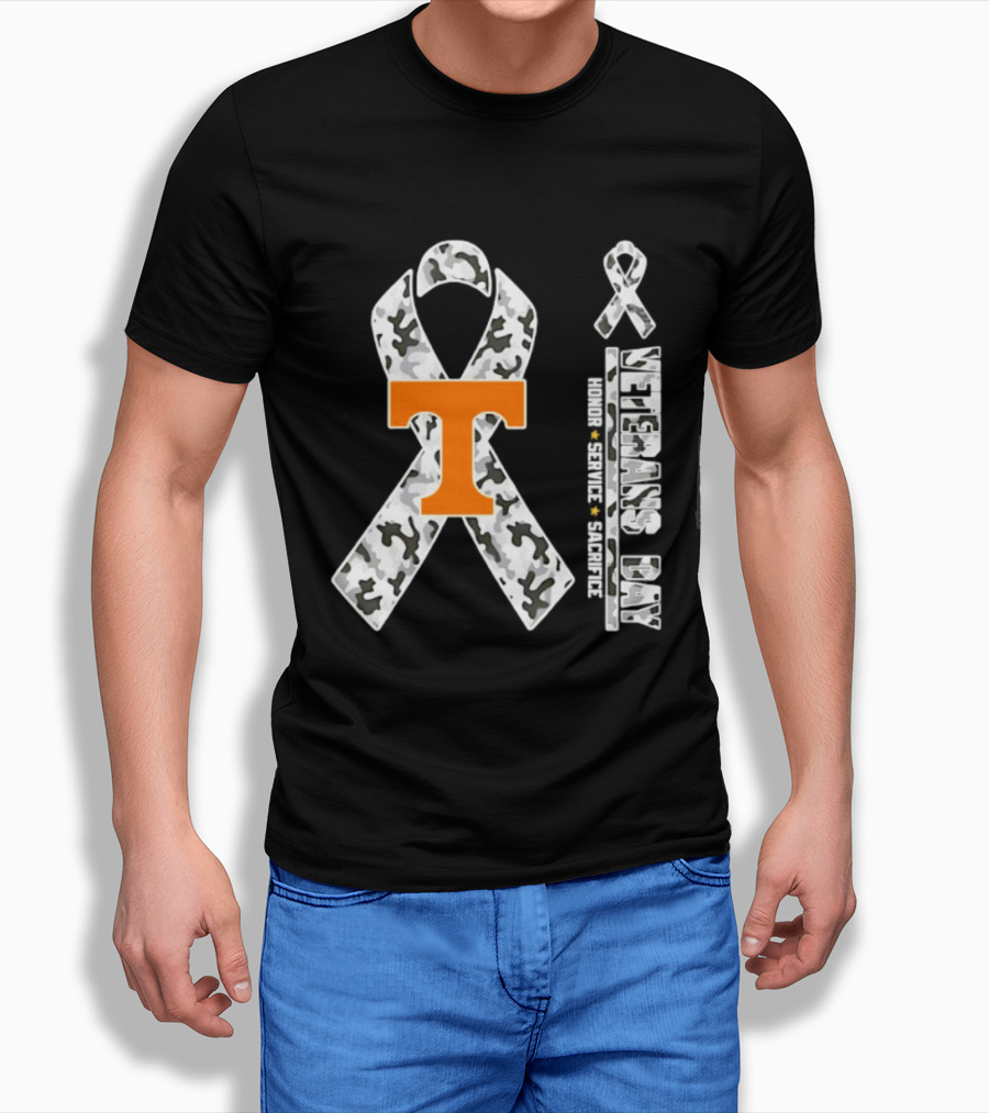 Tennessee Volunteers NCAA Football Veterans Day Honor Service Sacrifice 2026 Camo Ribbon T-Shirt