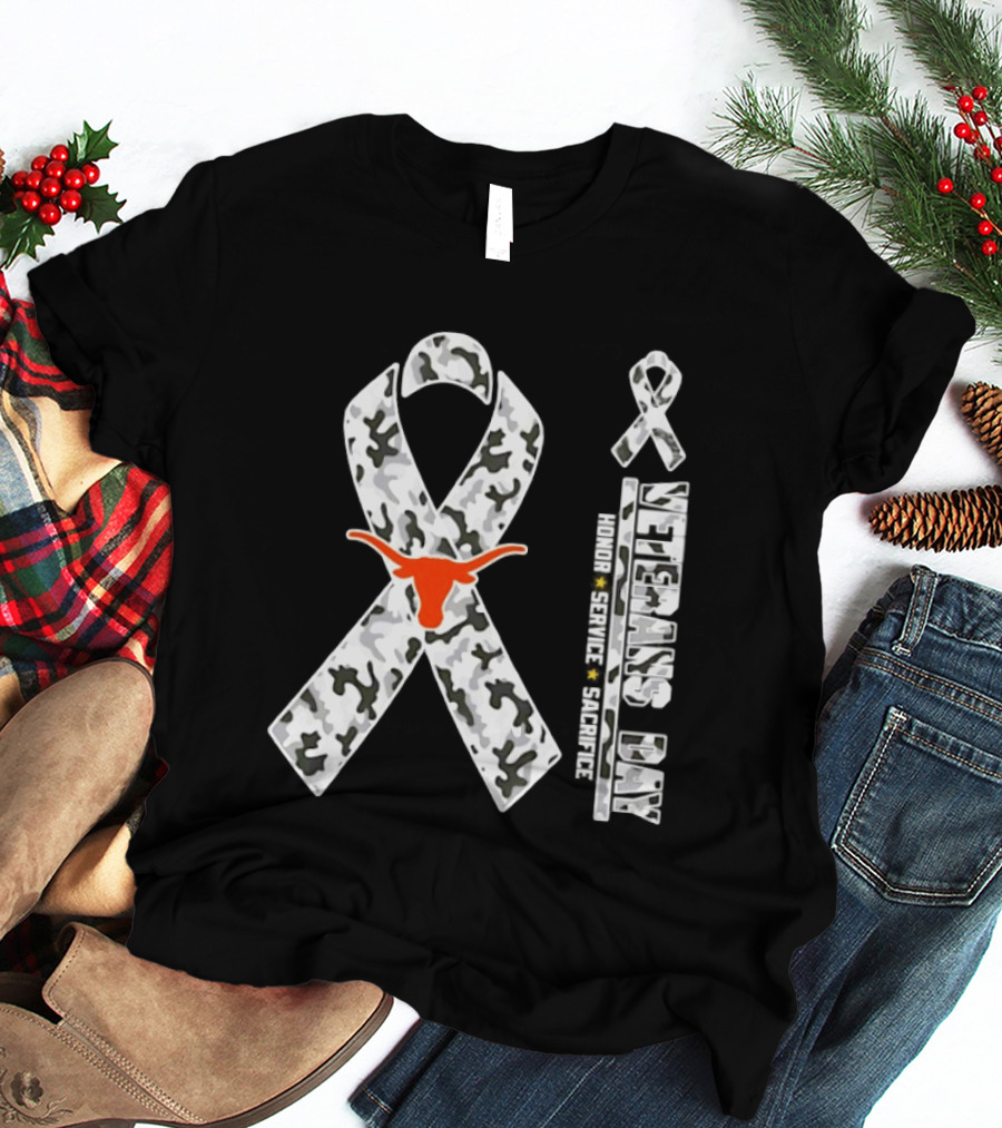 Texas Longhorns Camo Ribbon Veterans Day Honor Service Sacrifice T-Shirt