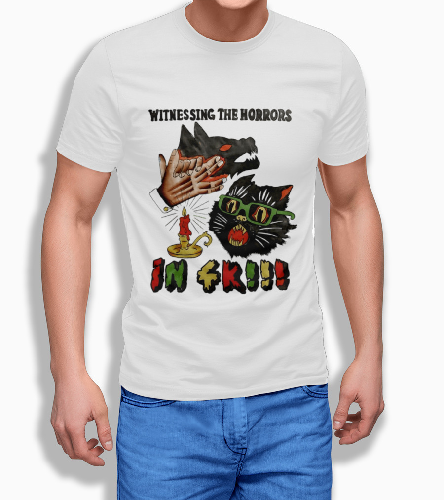 Witnessing The Horrors Horror Cat Candle In 4K T-Shirt