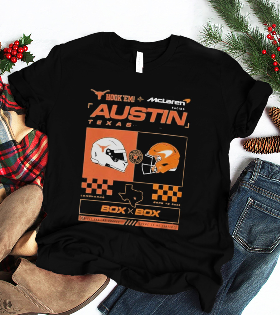 Hook 'Em McLaren Racing Austin Texas Head To Head Box X Box T-Shirt