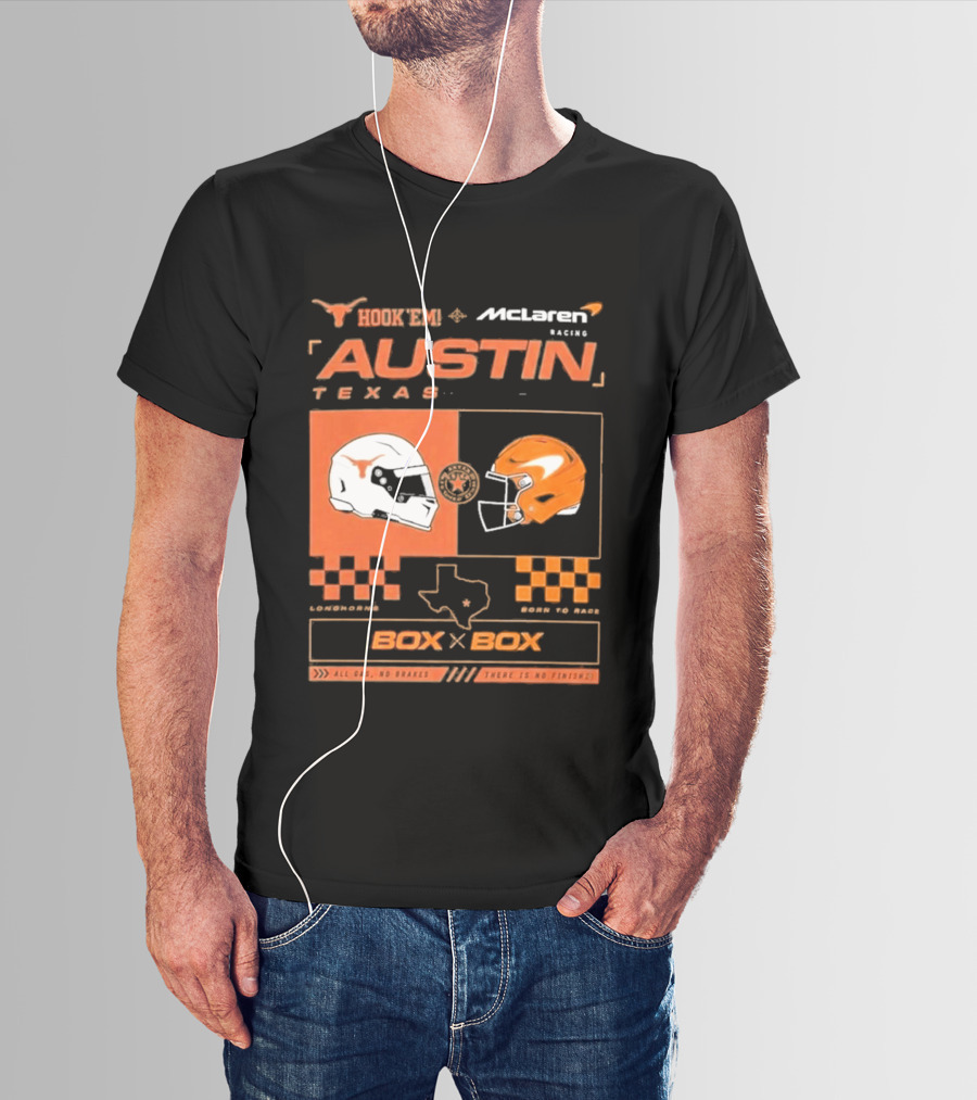 Hook 'Em McLaren Racing Austin Texas Head To Head Box X Box T-Shirt