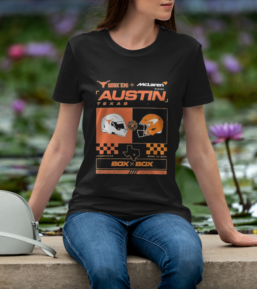 Hook 'Em McLaren Racing Austin Texas Head To Head Box X Box T-Shirt