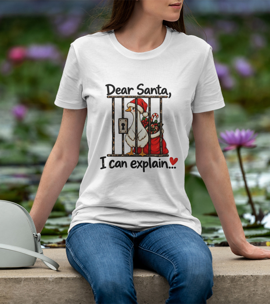 Dear Santa I Can Explain Christmas Goose Santa Hat Candy Cane T-Shirt