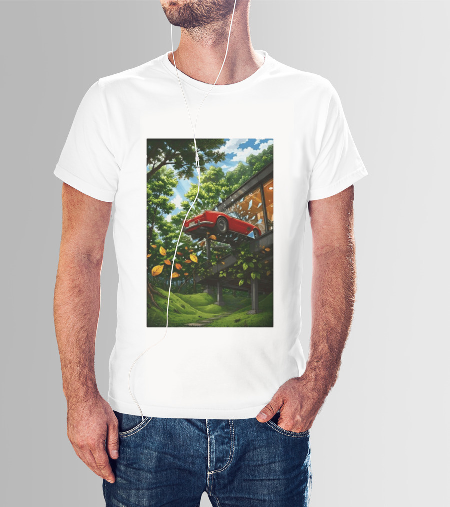 FIB I'll Take It I Want It Red Car Breaking Glass Forest Scene T-Shirt