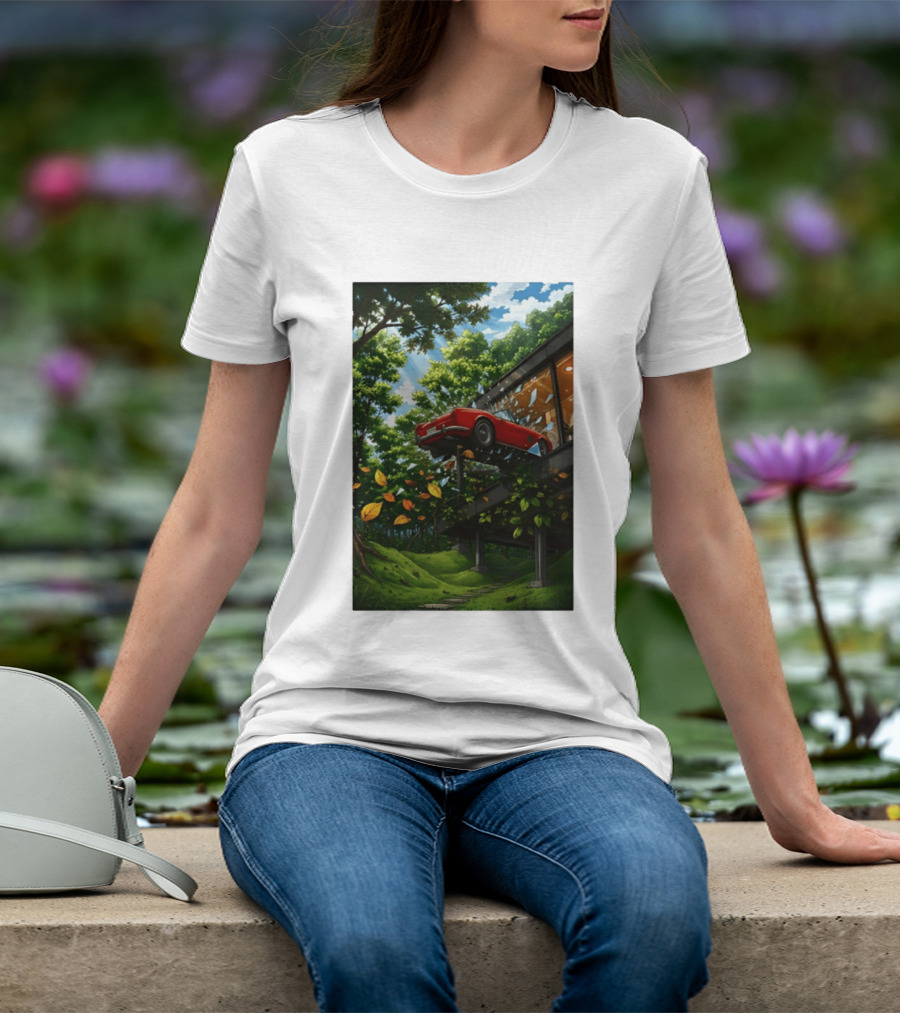 FIB I'll Take It I Want It Red Car Breaking Glass Forest Scene T-Shirt