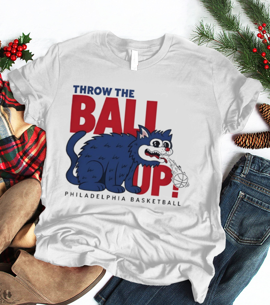 Philadelphia Basketball Throw The Ball Up Cat T-Shirt