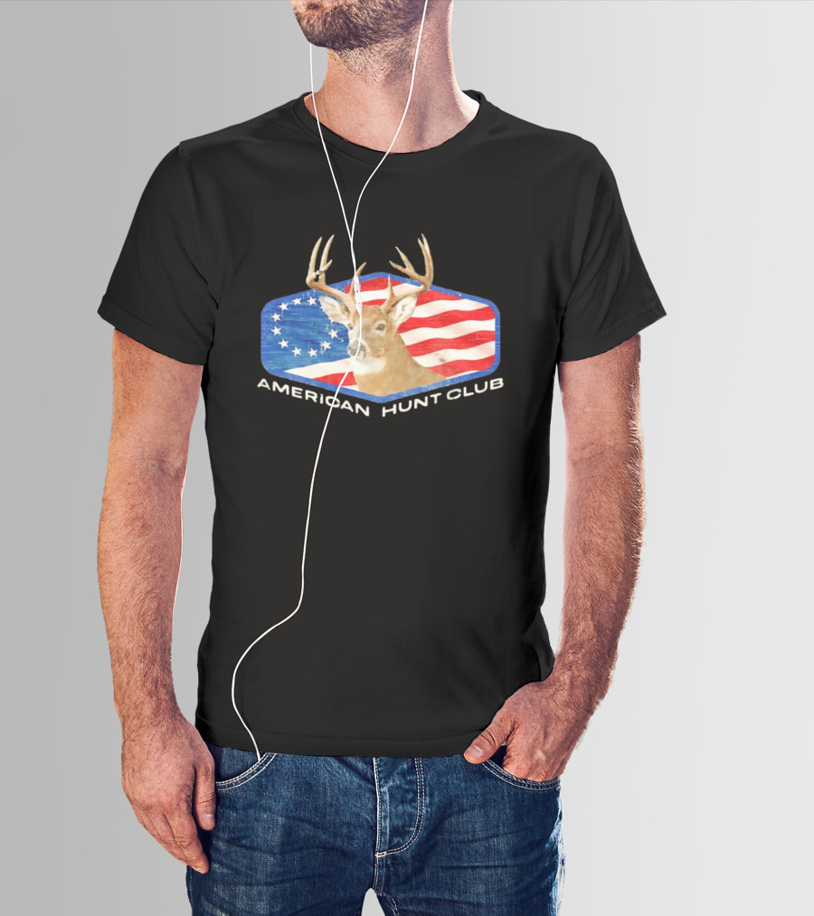 American Hunt Club Whitetail Deer Flag USA T-Shirt