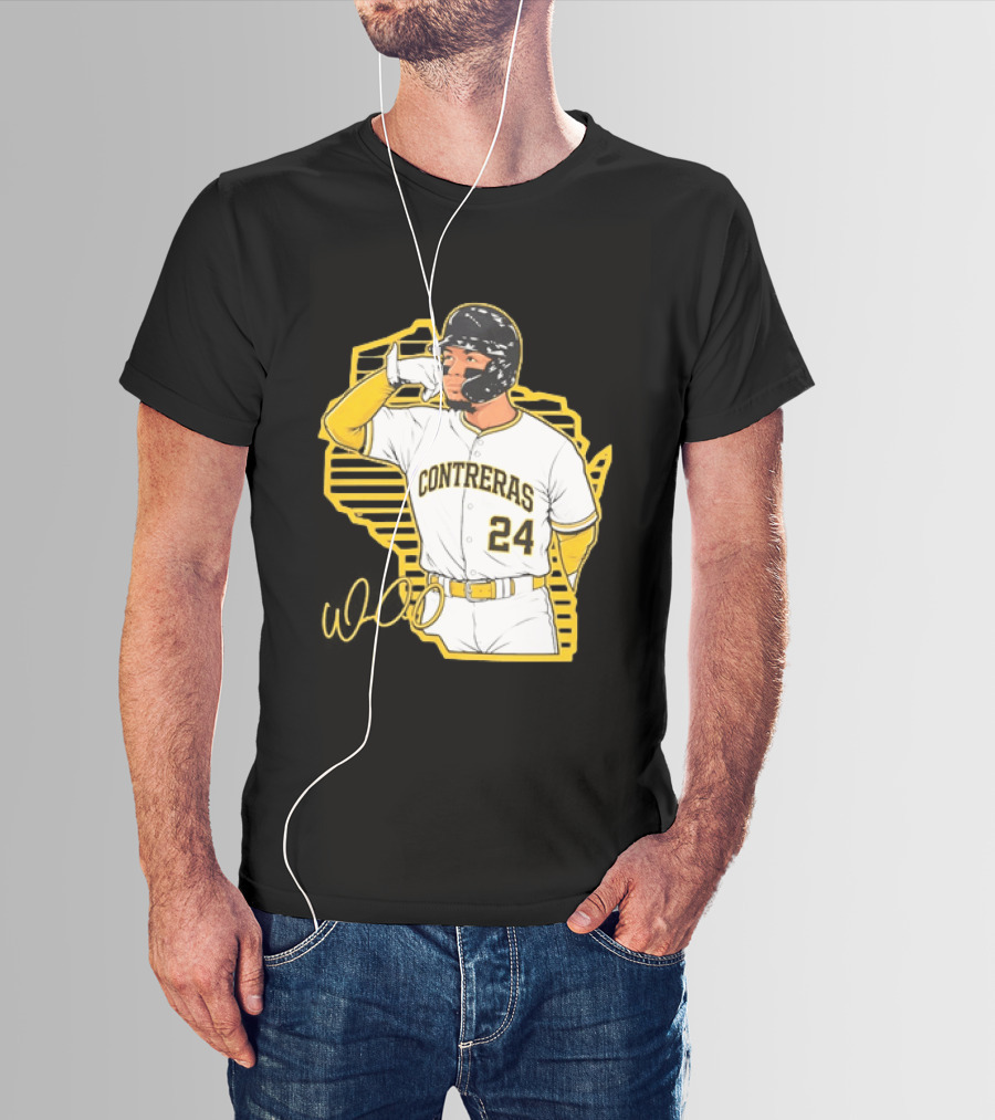 Milwaukee Brewers William Contreras 24 Baseball Gesture Iconic Pose T-Shirt