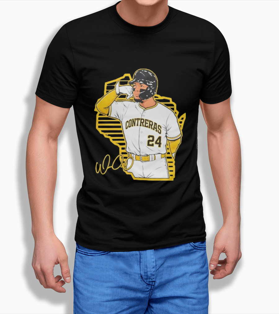 Milwaukee Brewers William Contreras 24 Baseball Gesture Iconic Pose T-Shirt
