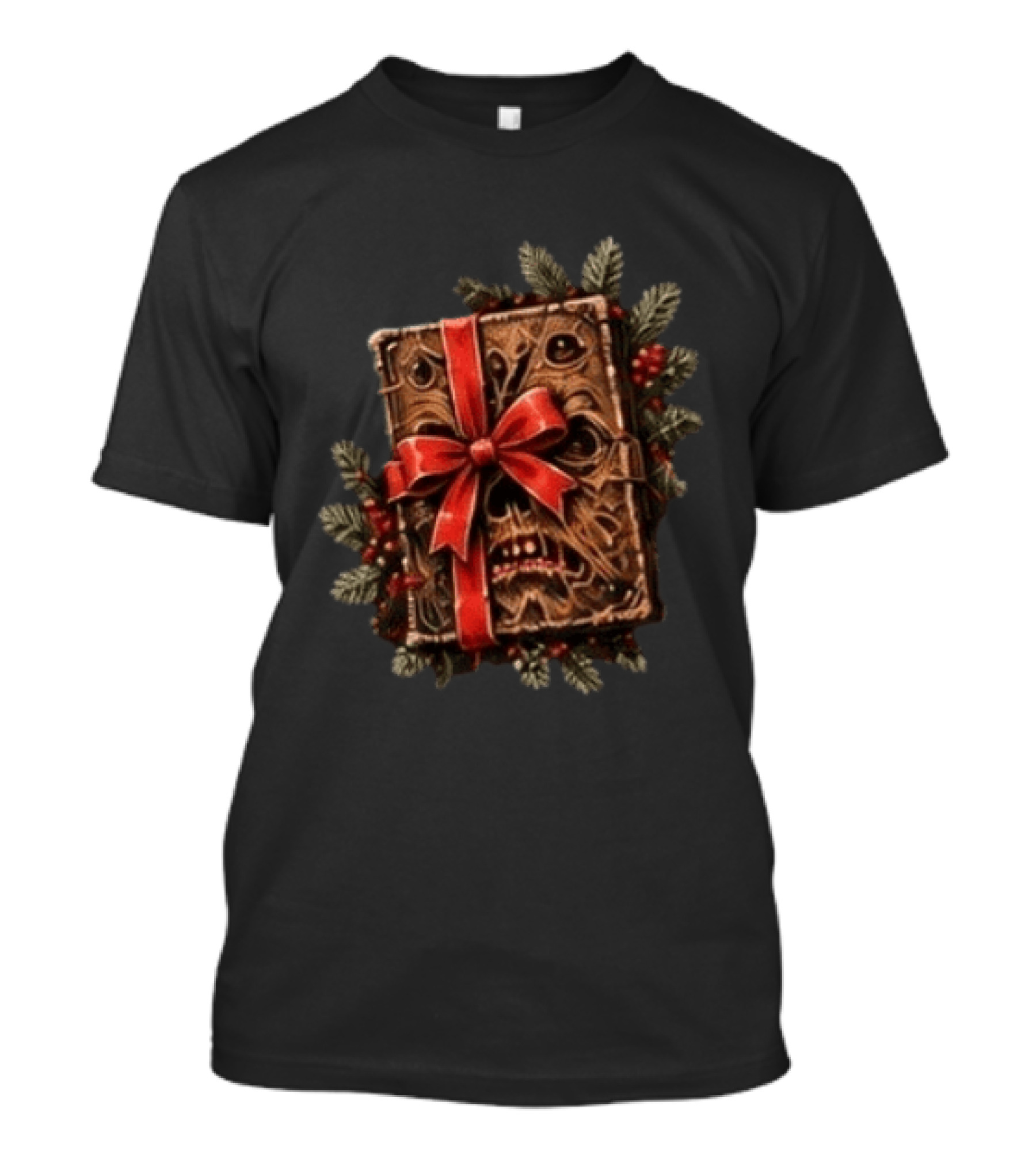Evil Dead Necronomicon Merry Ex Mortis Christmas Horror Book Wrapped In Red Bow T-Shirt