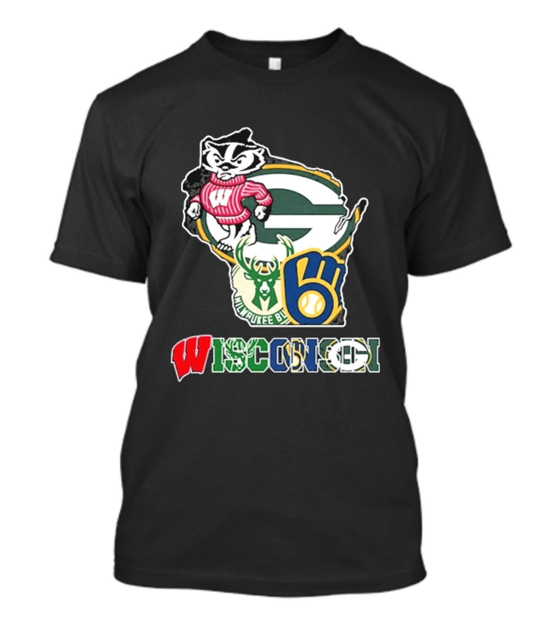 Wisconsin Badgers Packers Bucks Brewers State Mashup T-Shirt