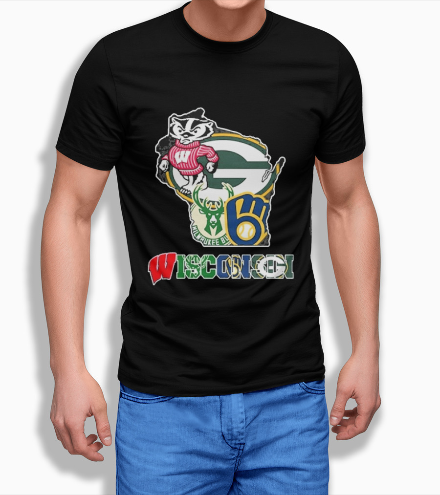 Wisconsin Badgers Packers Bucks Brewers State Mashup T-Shirt