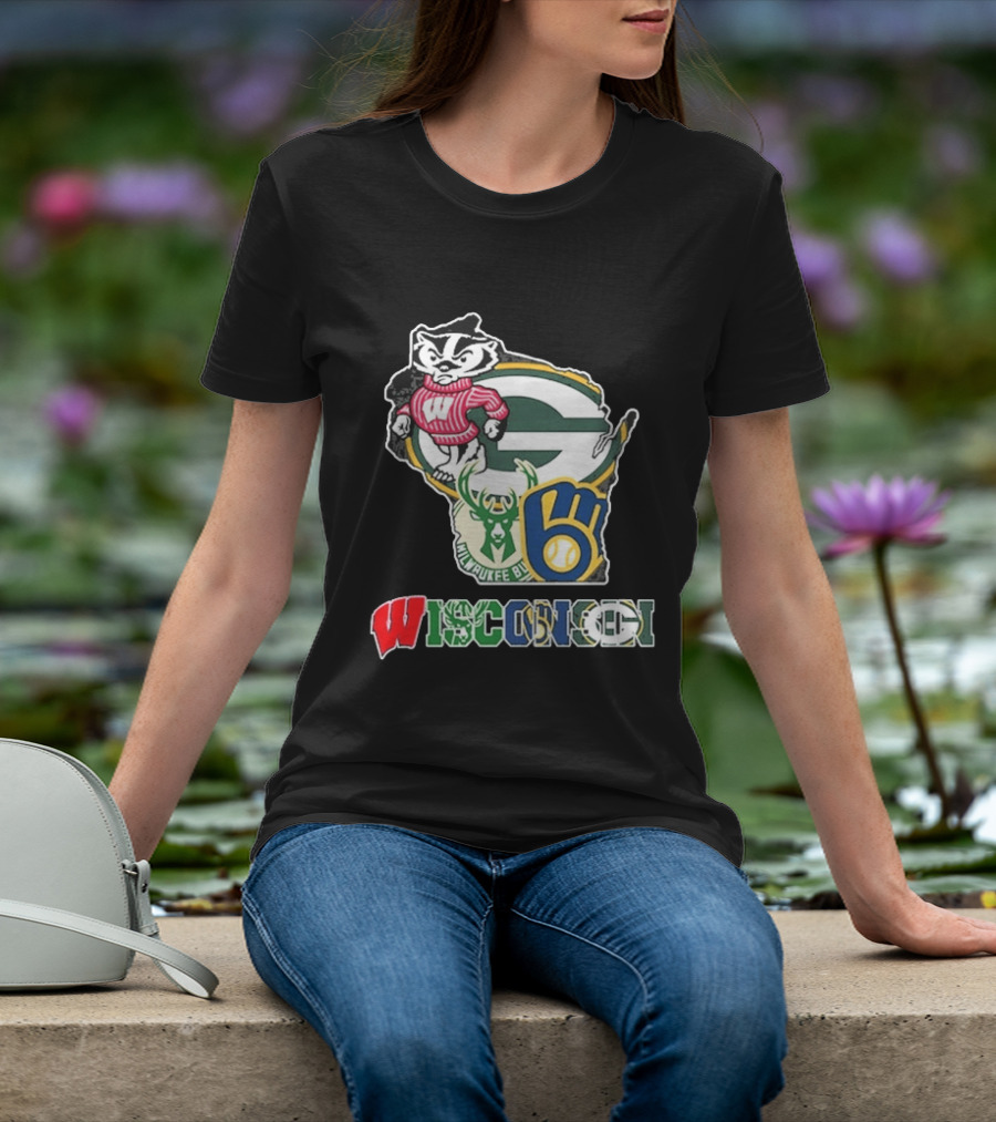 Wisconsin Badgers Packers Bucks Brewers State Mashup T-Shirt