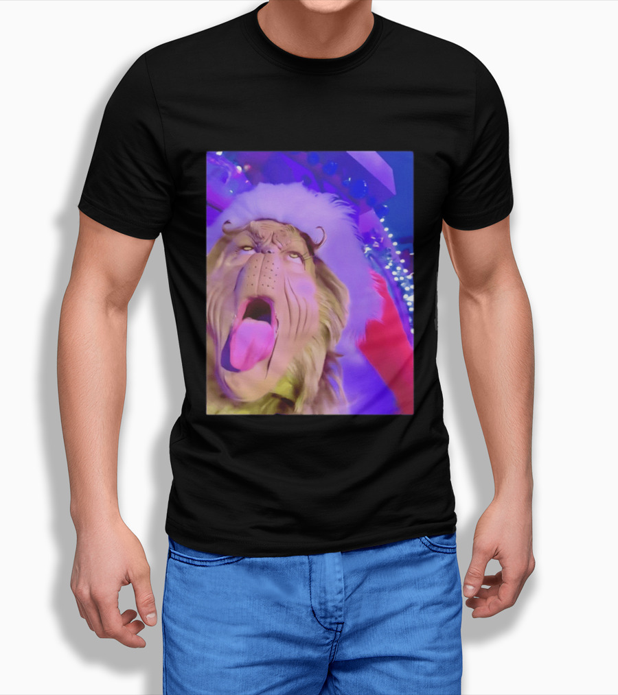 Grinch Santa Hat Funny Tongue Out Meme Christmas T-Shirt