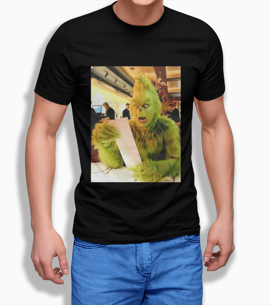 Grinch Shocked By Restaurant Bill Meme Christmas Humor T-Shirt