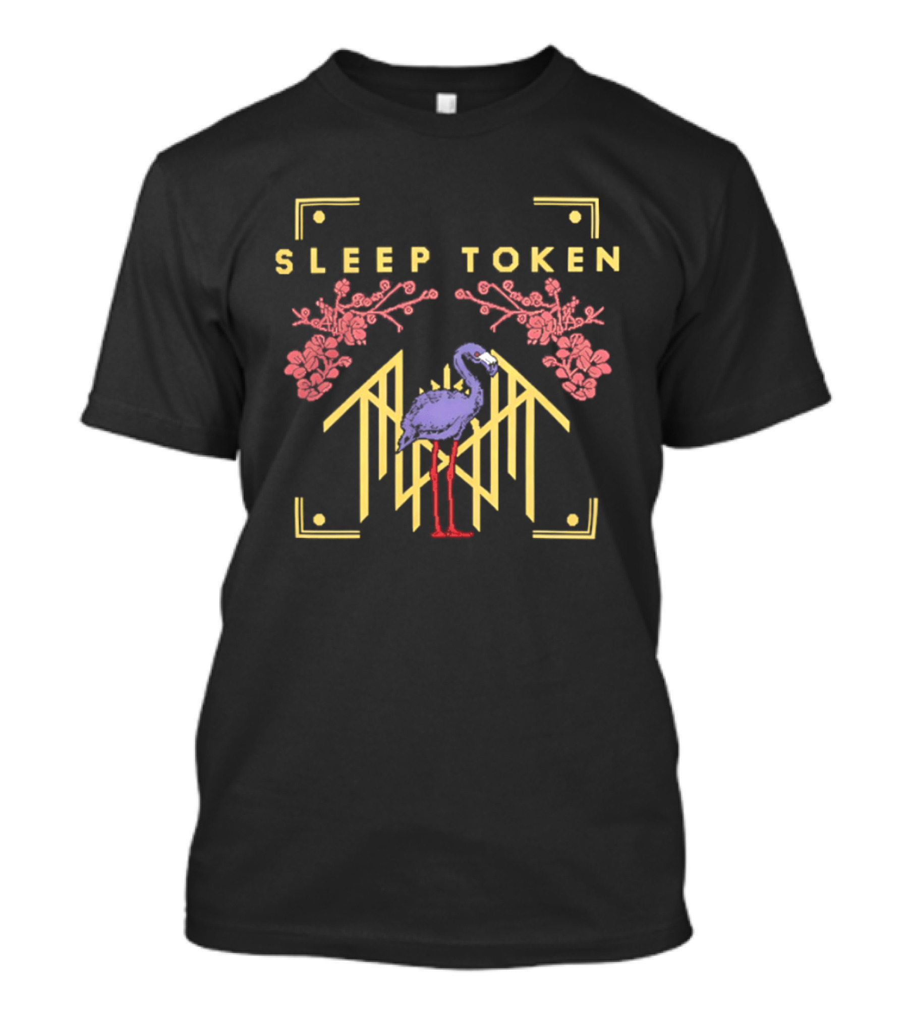 Sleep Token Woven Floral Flamingo Abstract Yellow Pink Pale Purple T-Shirt