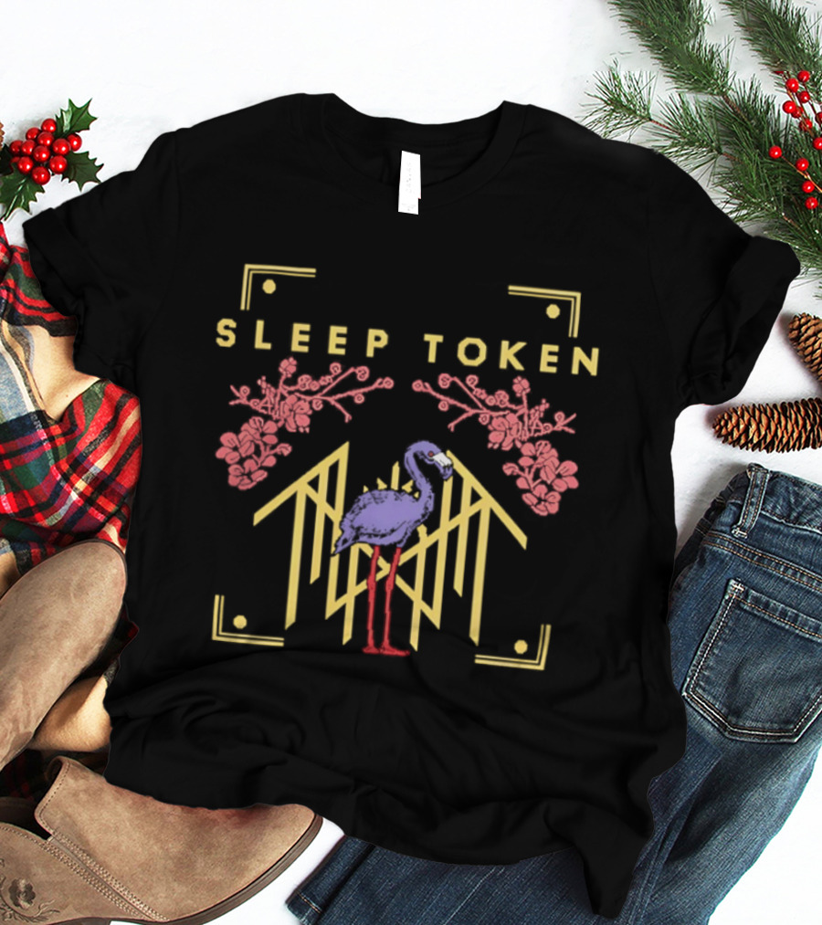 Sleep Token Woven Floral Flamingo Abstract Yellow Pink Pale Purple T-Shirt