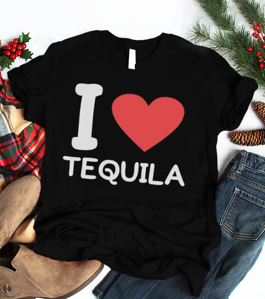 I Love Tequila Bold Red Heart Trendy T-Shirt
