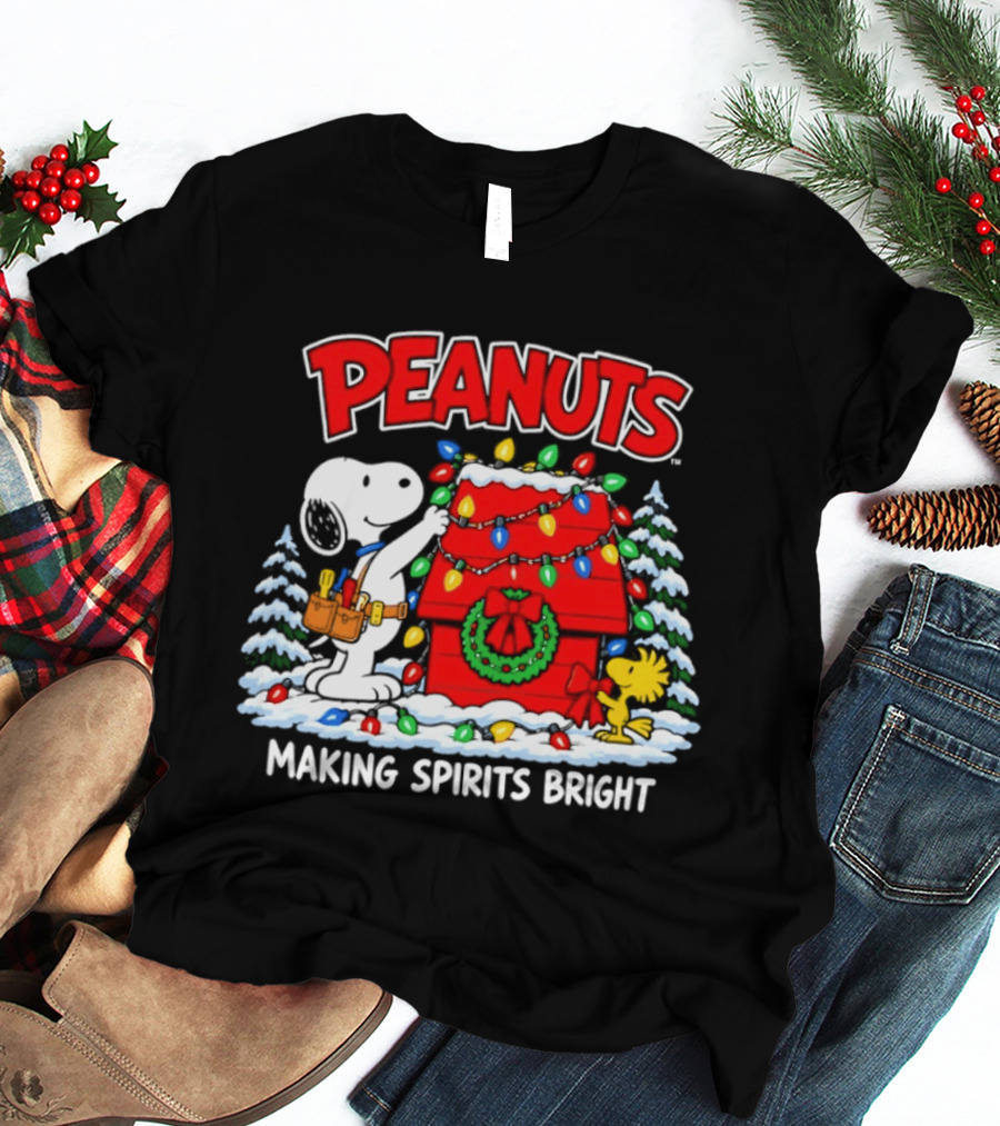 Peanuts Snoopy Making Spirits Bright Christmas Holiday T-Shirt