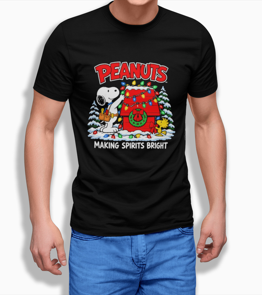 Peanuts Snoopy Making Spirits Bright Christmas Holiday T-Shirt