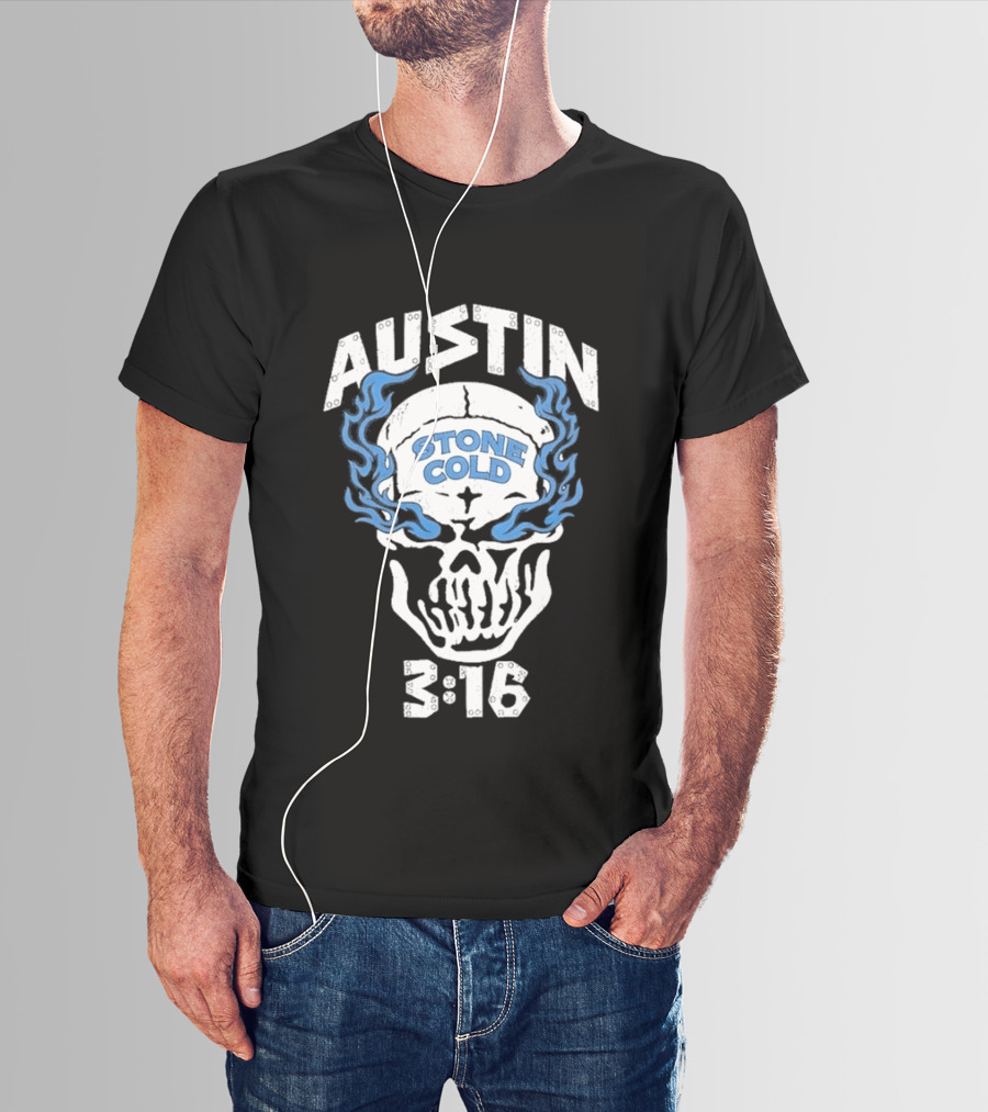 Austin Stone Cold 3 16 Skull Flames T-Shirt
