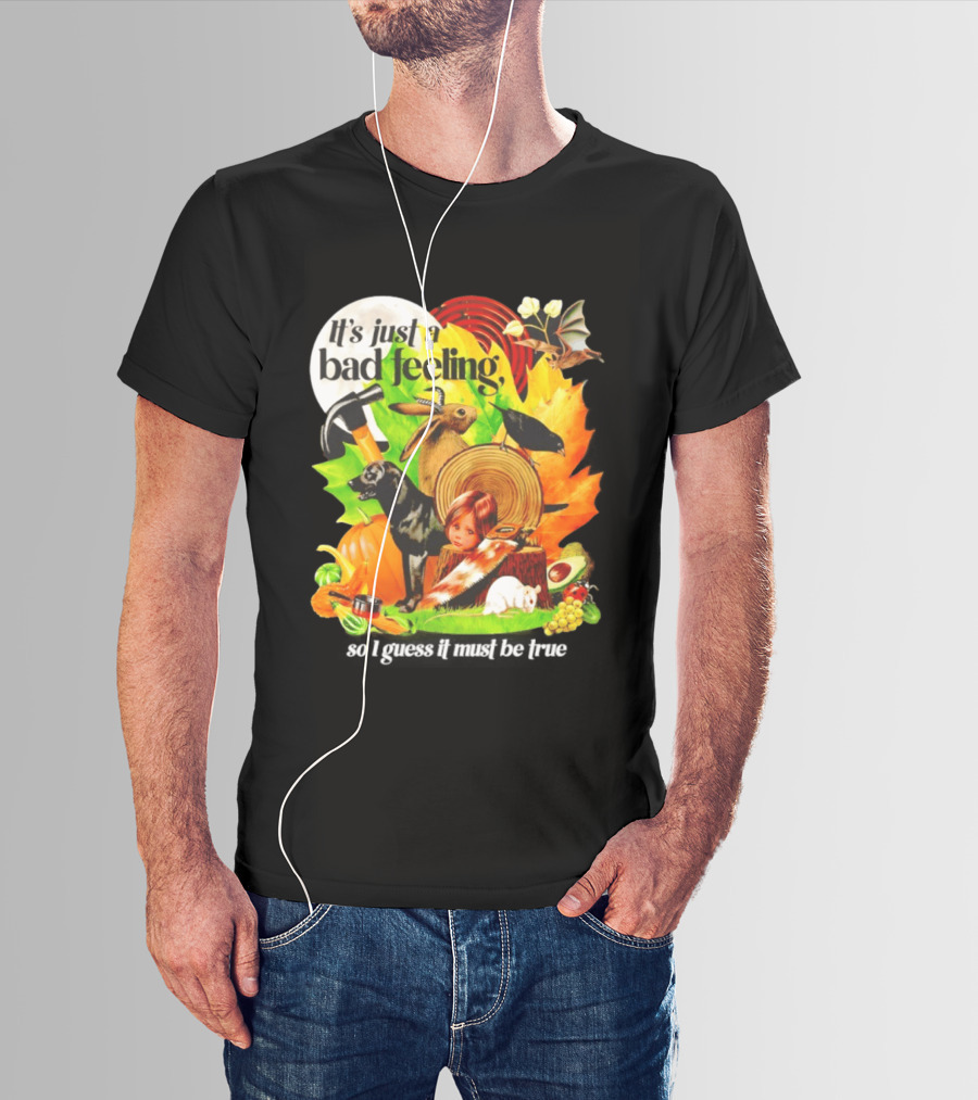 It's Just A Bad Feeling Deer Black Dog Autumn Leaves T-Shirt