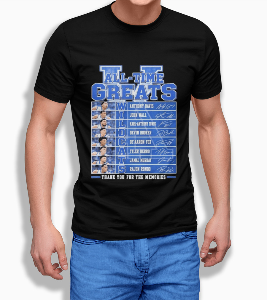 Kentucky Wildcats All Time Greats Anthony Davis John Wall Devin Booker Karl Anthony Towns De'Aaron Fox Tyler Herro Jamal Murray Rajon Rondo T-Shirt