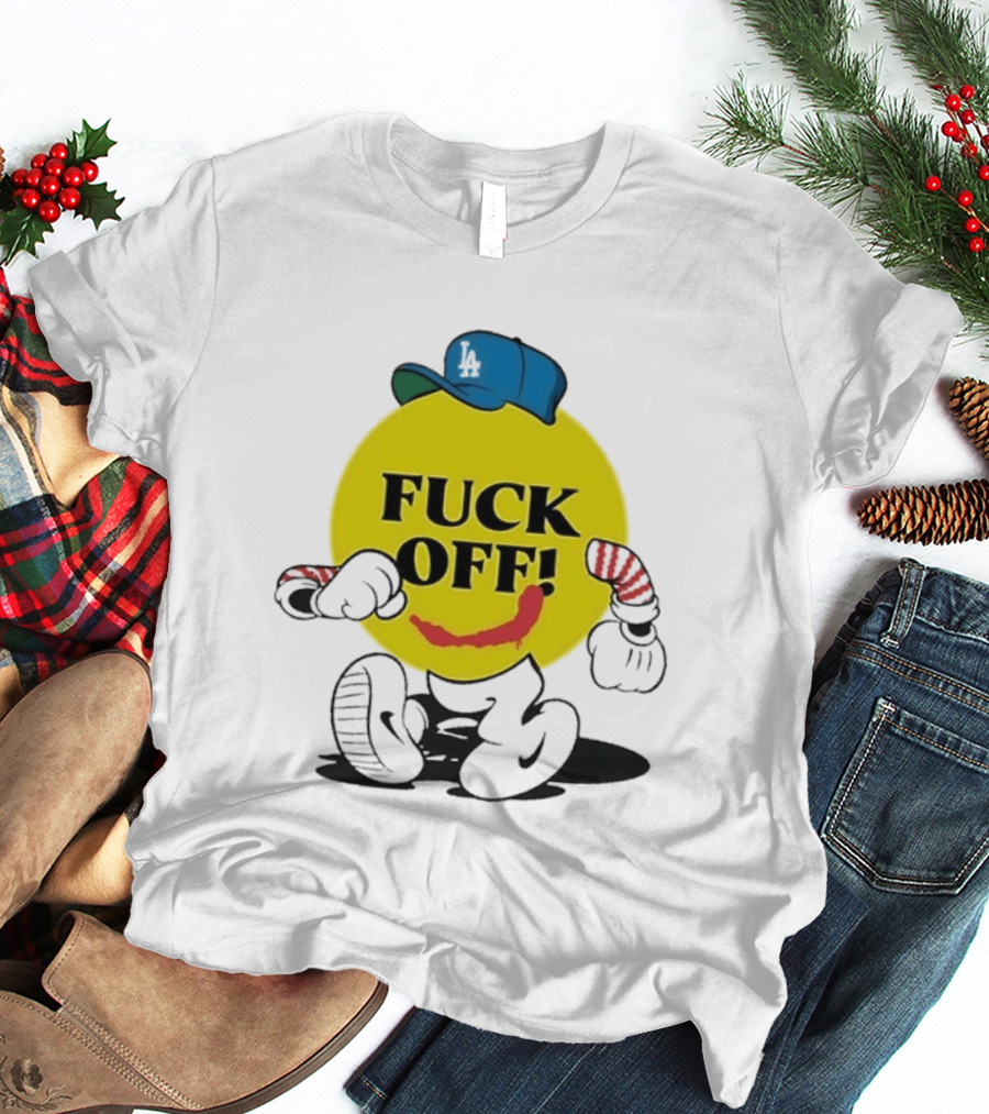 Los Angeles Dodgers Hat Smiley Face Fuck Off T-Shirt