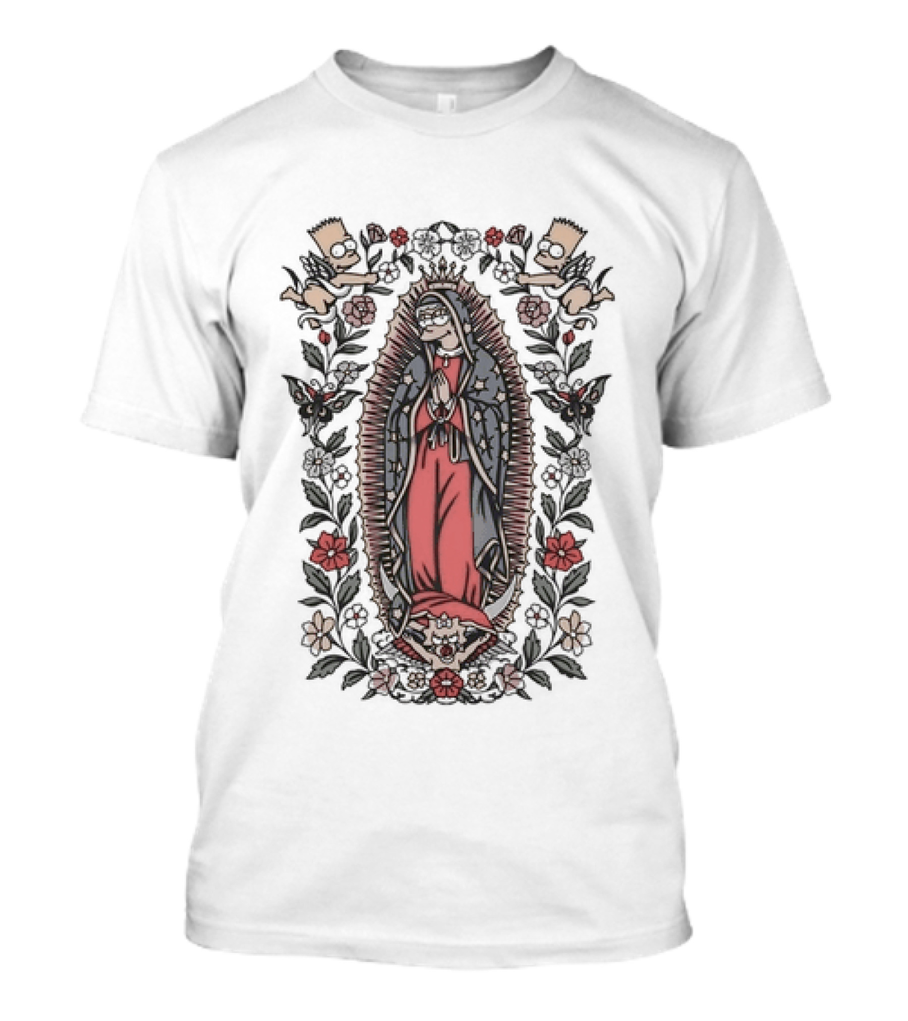 Marge Simpson Our Lady Of Guadalupe With Bart And Floral T-Shirt