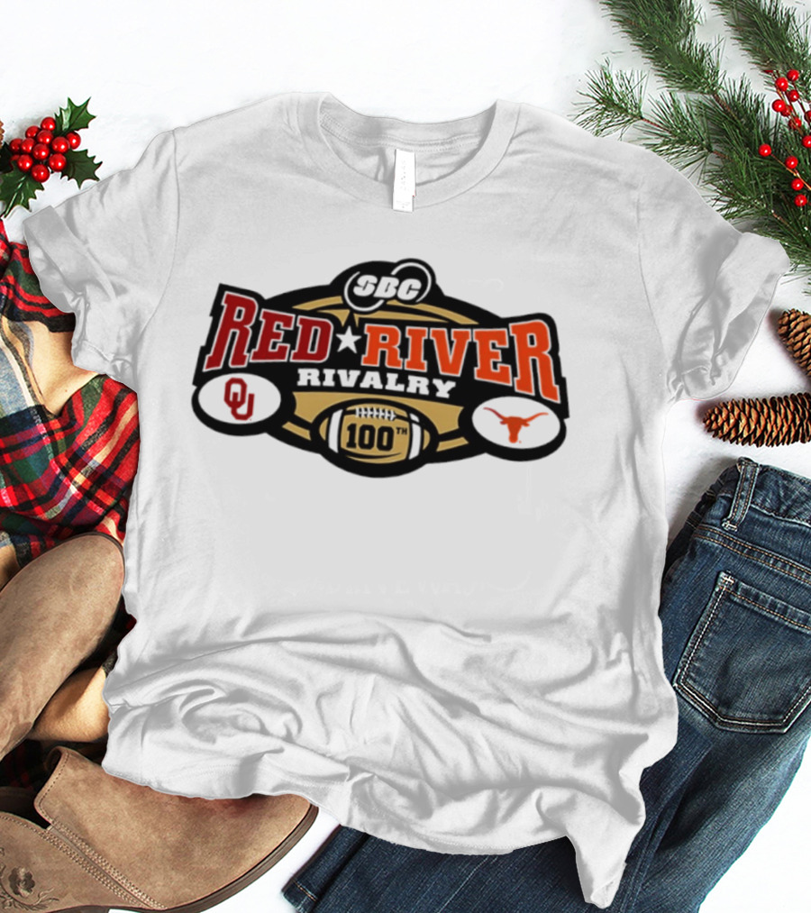 Oklahoma Sooners Texas Longhorns SBC Red River Rivalry 100 Football T-Shirt