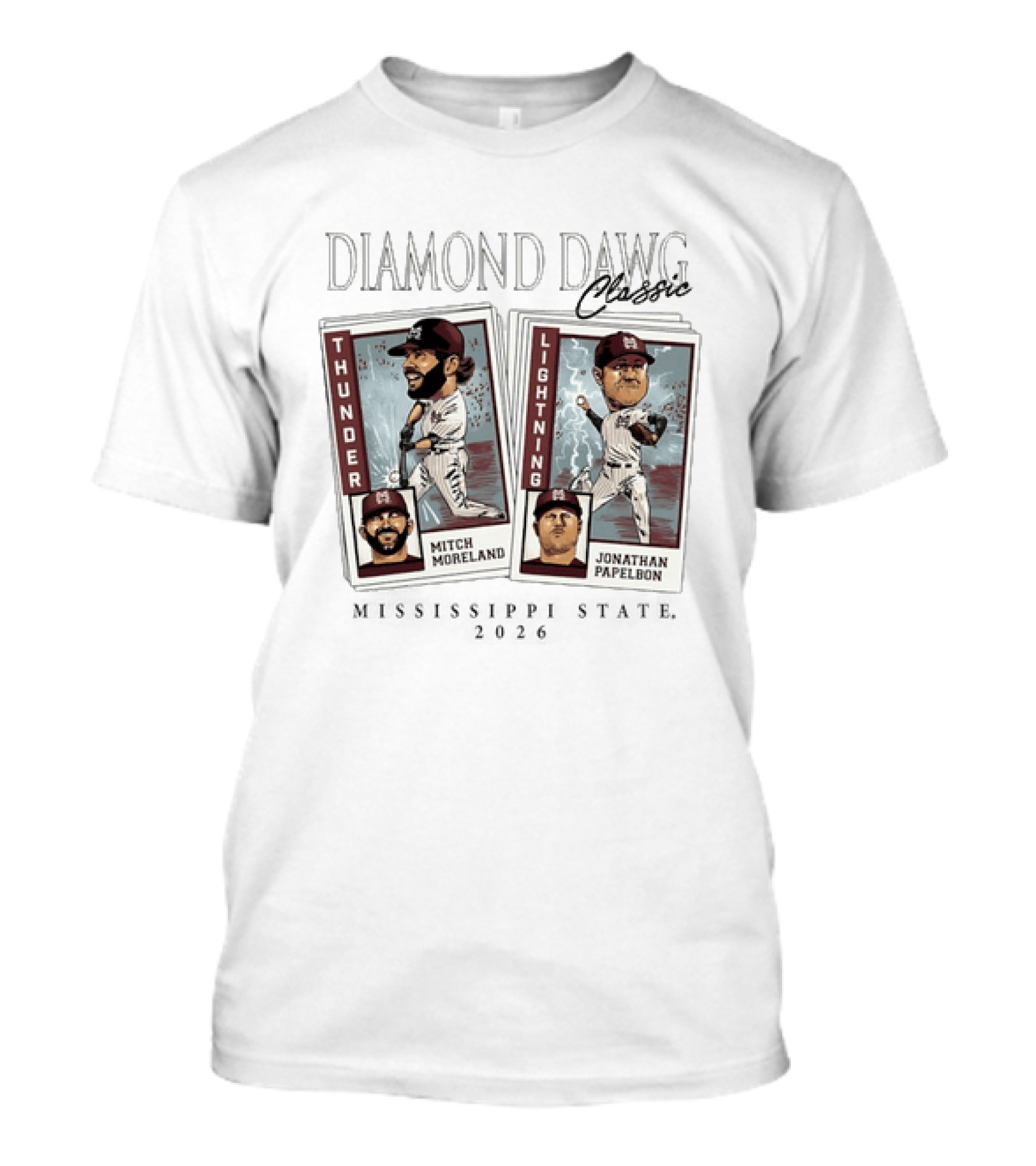 Mississippi State Thunder Lightning Diamond Dawg Classic 2026 Mitch Moreland Jonathan Papelbon T-Shirt