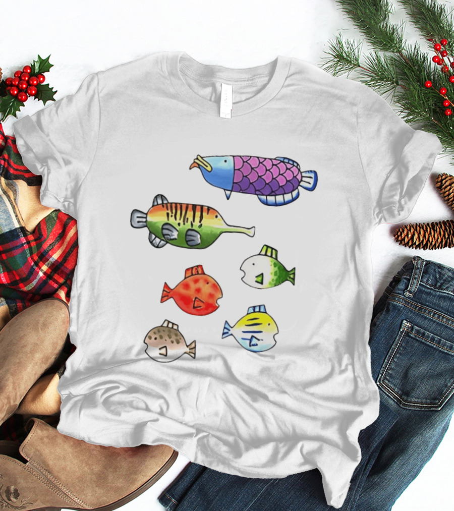 Fishing Wii Party Play Fish Species Video Game Colorful Fish T-Shirt