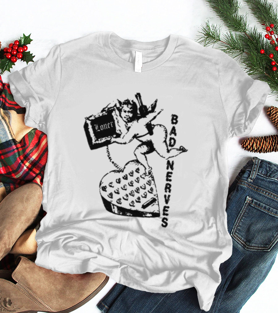 Bad Nerves Loner Checkered Heart And Angel Playing Card T-Shirt